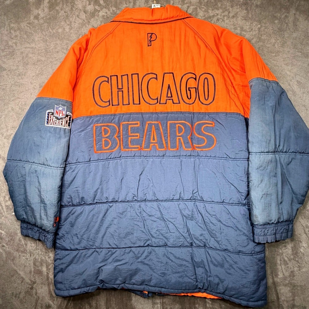 Vtg 80s Pro Layer Chicago Bears Jacket Mens XL Orange Navy Blue NFL Puffer Parka